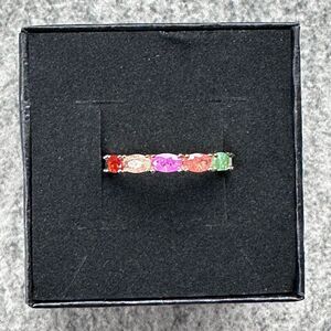 NWB Gold Plated Multi-Color CZ Ring Oval Cut Rainbow Eternity Band Size 6.5